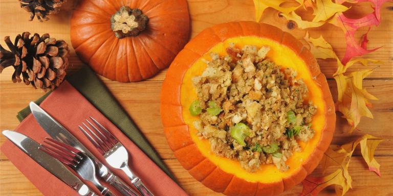 Stuffing in a pumpkin bowl